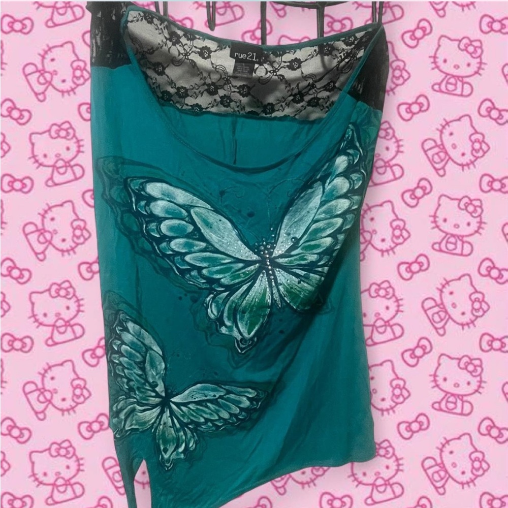 Rue21 Teal Blouse with Butterfly and Lace